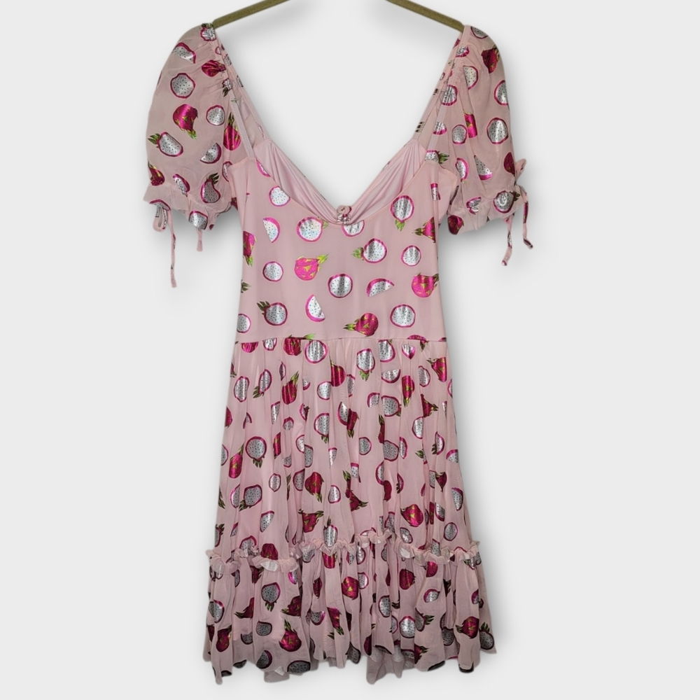 BlackMilk Dragon Fruit Tea Party Mini Dress L Pink Metallic Fairy Kei Kawaii - Picture 6 of 8